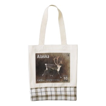 Caribou (reindeer) - Alaska Postage Zazzle Heart Tote Bag by Bluestar48 at Zazzle