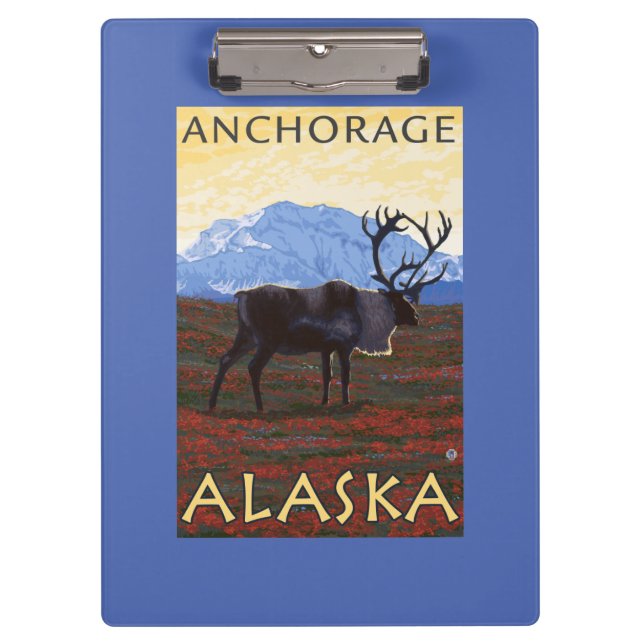 Caribou Scene - Anchorage, Alaska Clipboard (Front)