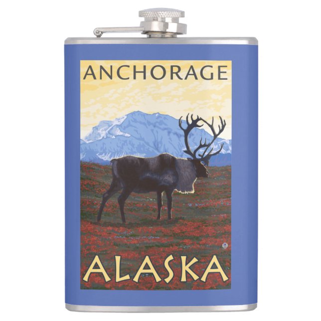 Caribou Scene - Anchorage, Alaska Flask (Front)