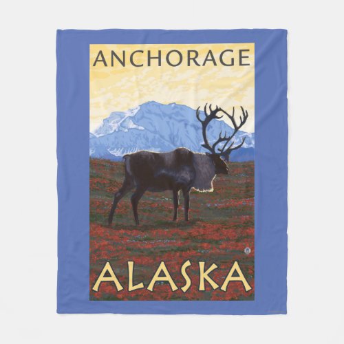 Caribou Scene _ Anchorage Alaska Fleece Blanket