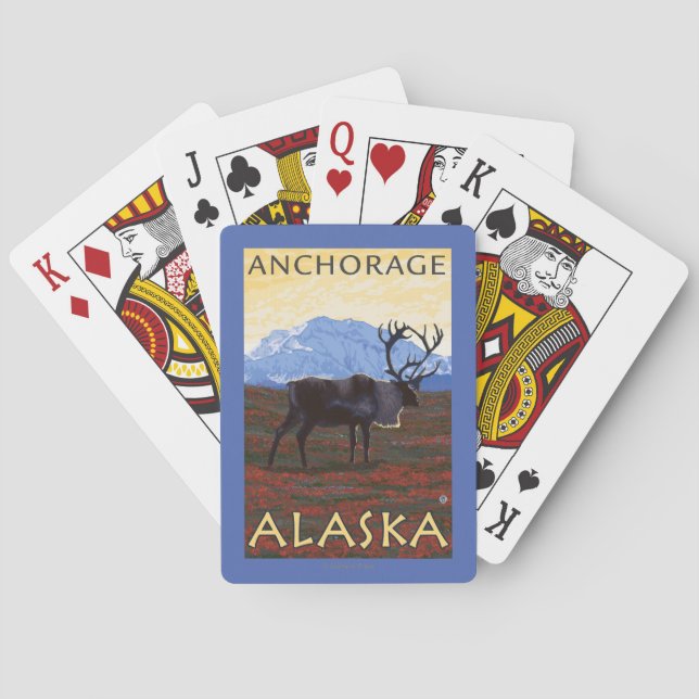 Caribou Scene - Anchorage, Alaska Poker Cards (Back)