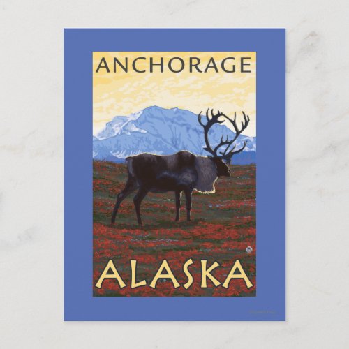 Caribou Scene _ Anchorage Alaska Postcard