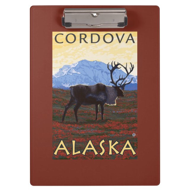 Caribou Scene - Cordova, Alaska Clipboard (Front)