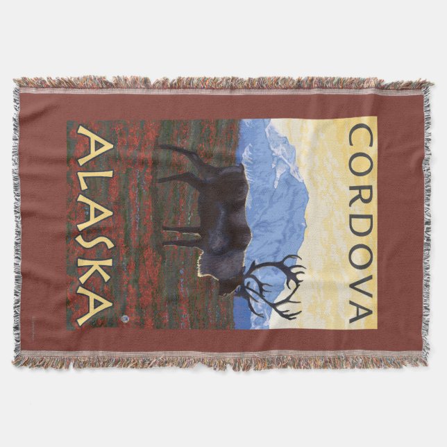 Caribou Scene - Cordova, Alaska Throw Blanket (Front)