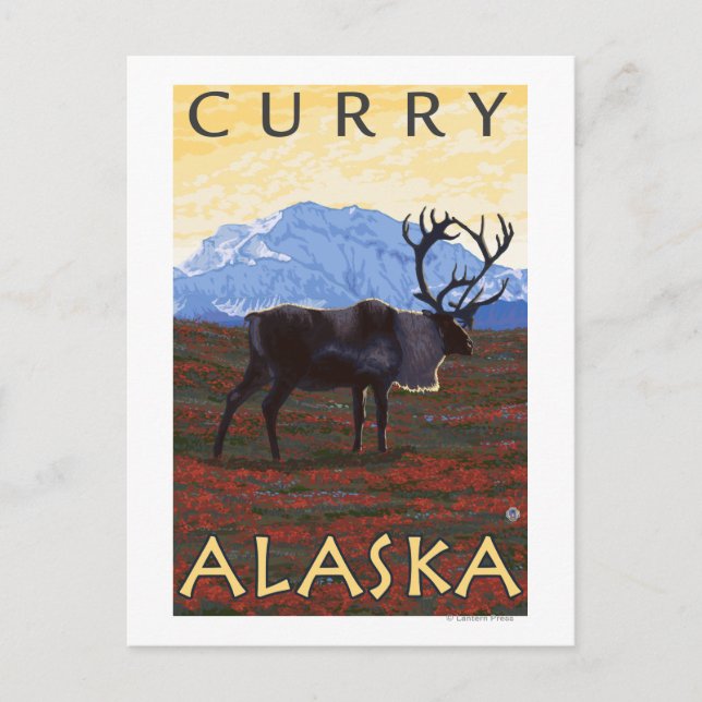 Caribou Scene - Curry, Alaska Postcard (Front)