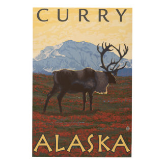 Caribou Scene - Curry, Alaska Wood Wall Art