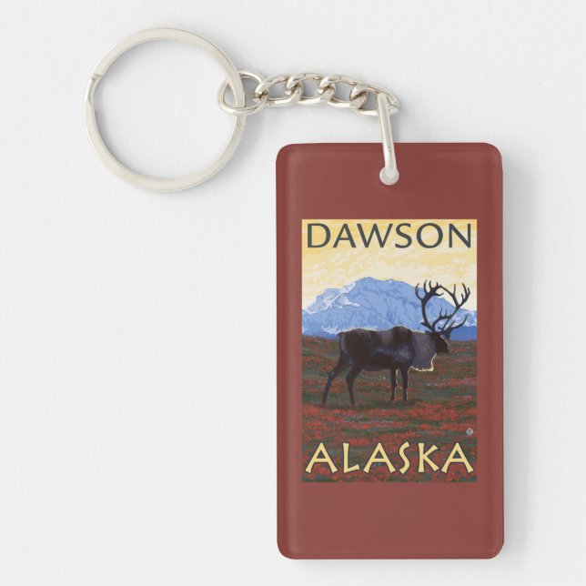Caribou Scene - Dawson, Alaska Keychain (Front)