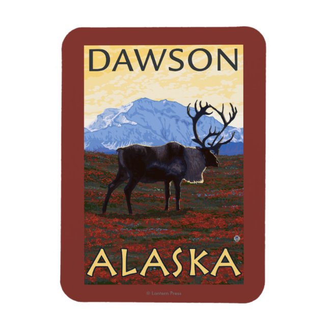 Caribou Scene - Dawson, Alaska Magnet (Vertical)