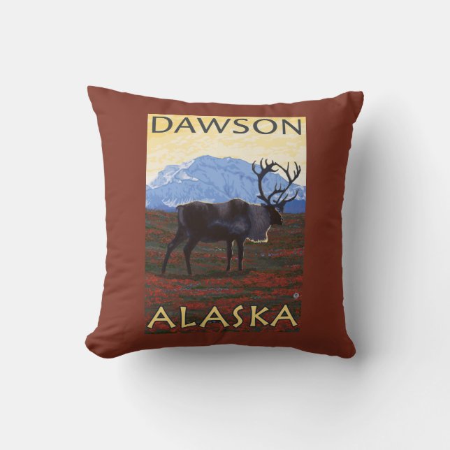 Caribou Scene - Dawson, Alaska Throw Pillow (Front)