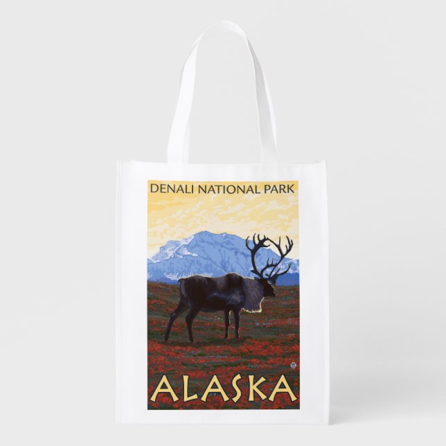 Caribou Scene - Denali National Park, Alaska Reusable Grocery Bag (Front)