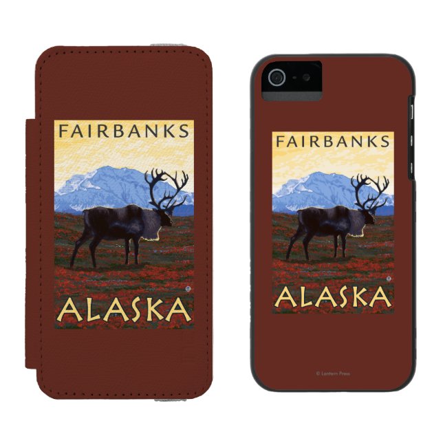 Caribou Scene - Fairbanks, Alaska Incipio iPhone Wallet Case (Side by Side)