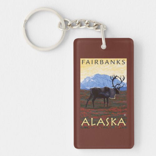 Caribou Scene _ Fairbanks Alaska Keychain