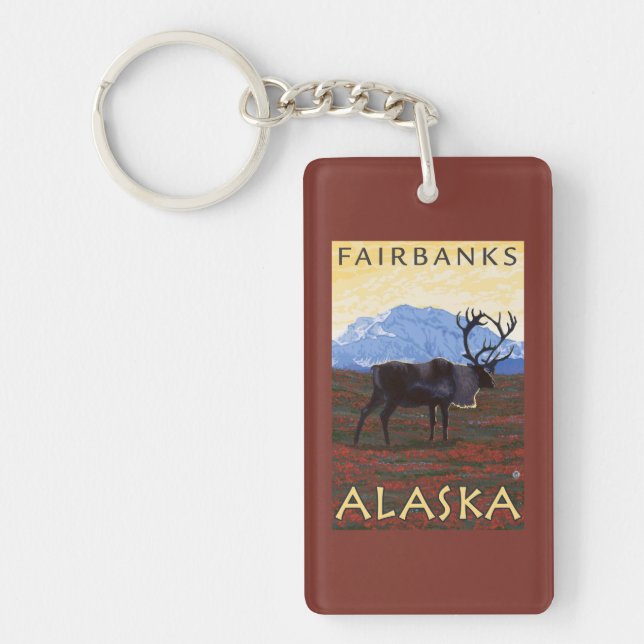 Caribou Scene - Fairbanks, Alaska Keychain (Front)