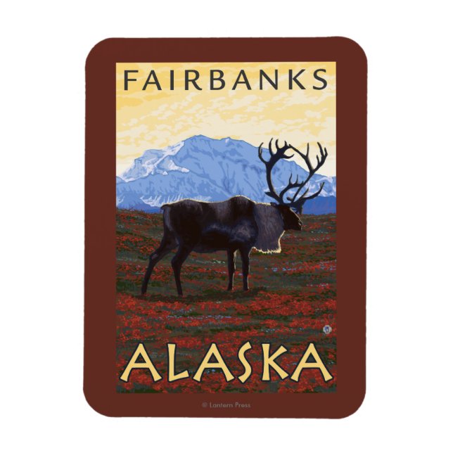 Caribou Scene - Fairbanks, Alaska Magnet (Vertical)