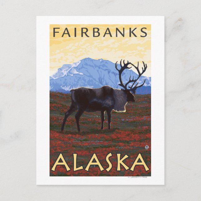 Caribou Scene - Fairbanks, Alaska Postcard (Front)
