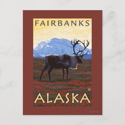 Caribou Scene _ Fairbanks Alaska Postcard