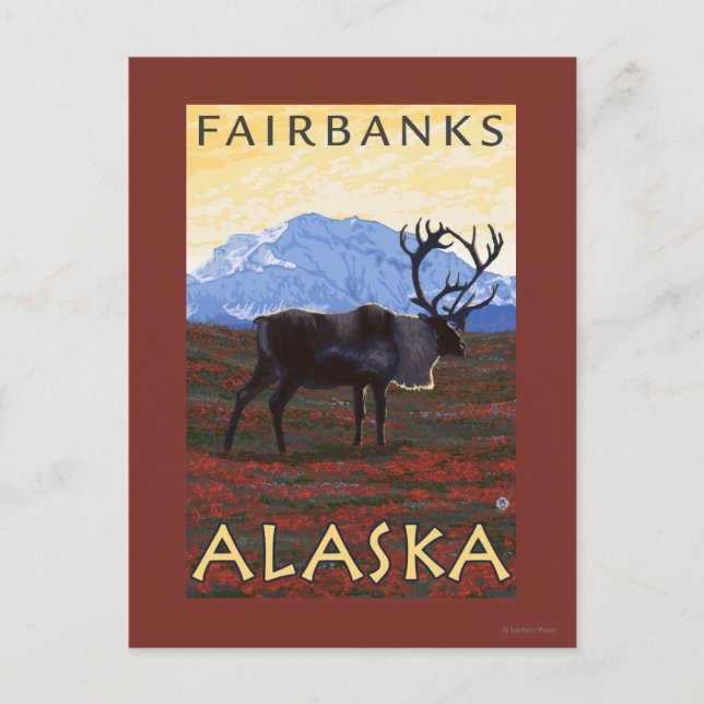 Caribou Scene - Fairbanks, Alaska Postcard (Front)