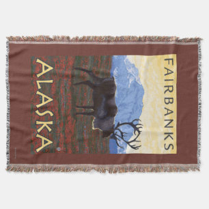 Caribou Scene - Fairbanks, Alaska Throw Blanket