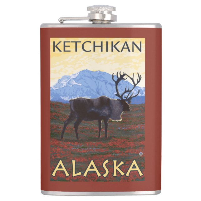 Caribou Scene - Ketchikan, Alaska Hip Flask (Front)
