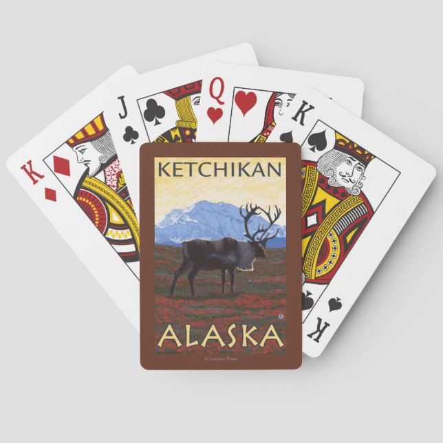 Caribou Scene - Ketchikan, Alaska Poker Cards (Back)