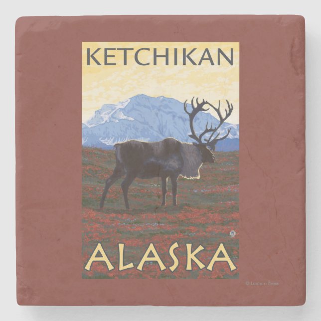 Caribou Scene - Ketchikan, Alaska Stone Coaster (Front)
