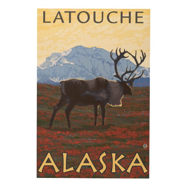 Caribou Scene - Latouche, Alaska Wood Wall Art (Front)