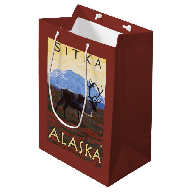 Caribou Scene - Sitka, Alaska Medium Gift Bag (Front Angled)