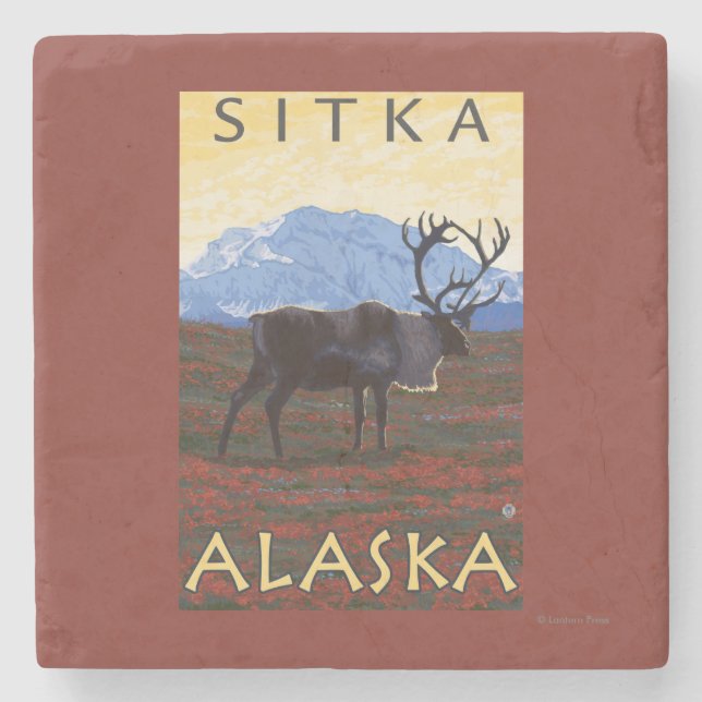 Caribou Scene - Sitka, Alaska Stone Coaster (Front)
