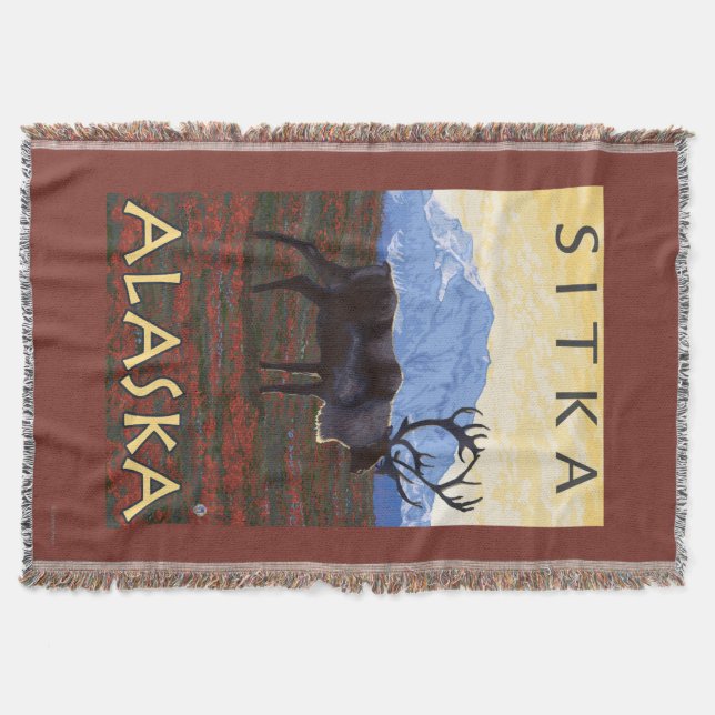 Caribou Scene - Sitka, Alaska Throw Blanket (Front)