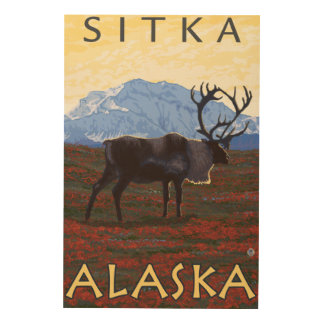 Caribou Scene - Sitka, Alaska Wood Wall Decor