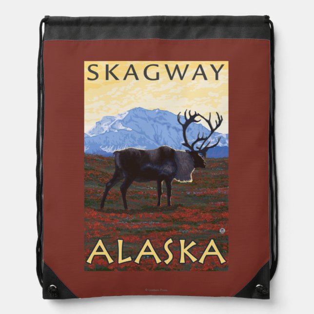 Caribou Scene - Skagway, Alaska Drawstring Bag (Front)
