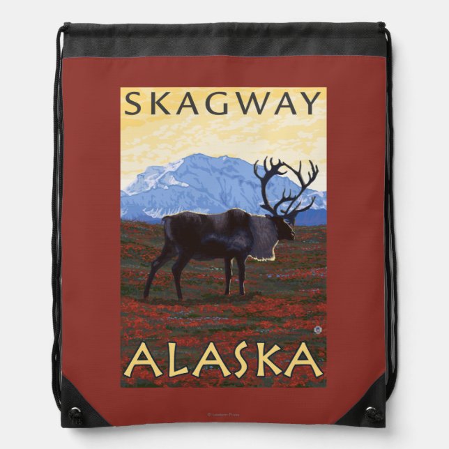 Caribou Scene - Skagway, Alaska Drawstring Bag (Front)