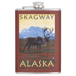 Caribou Scene - Skagway, Alaska Flask