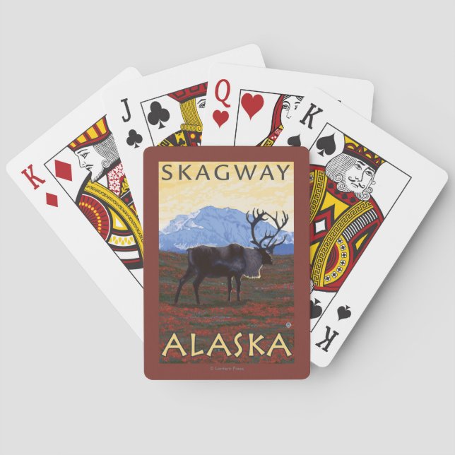 Caribou Scene - Skagway, Alaska Poker Cards (Back)