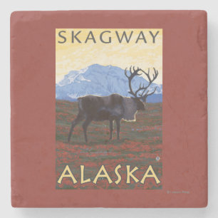 Caribou Scene - Skagway, Alaska Stone Coaster