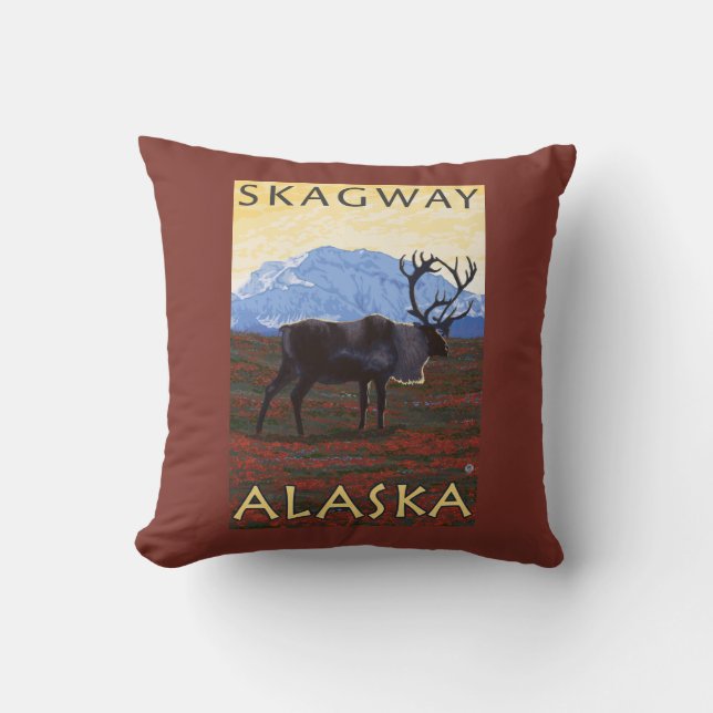 Caribou Scene - Skagway, Alaska Throw Pillow (Front)
