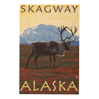 Caribou Scene - Skagway, Alaska Wood Wall Art
