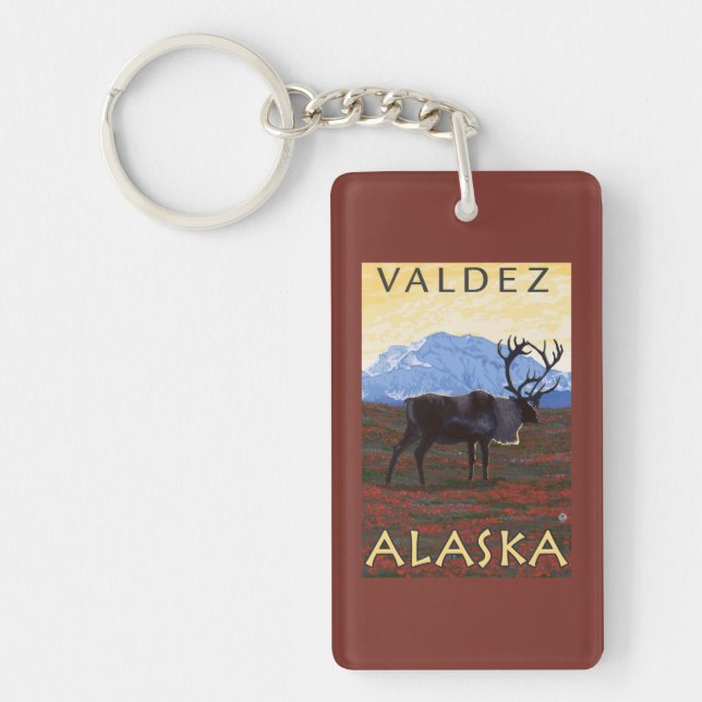 Caribou Scene - Valdez, Alaska Keychain (Front)