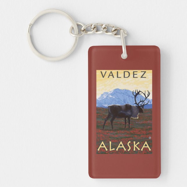 Caribou Scene - Valdez, Alaska Keychain (Front)