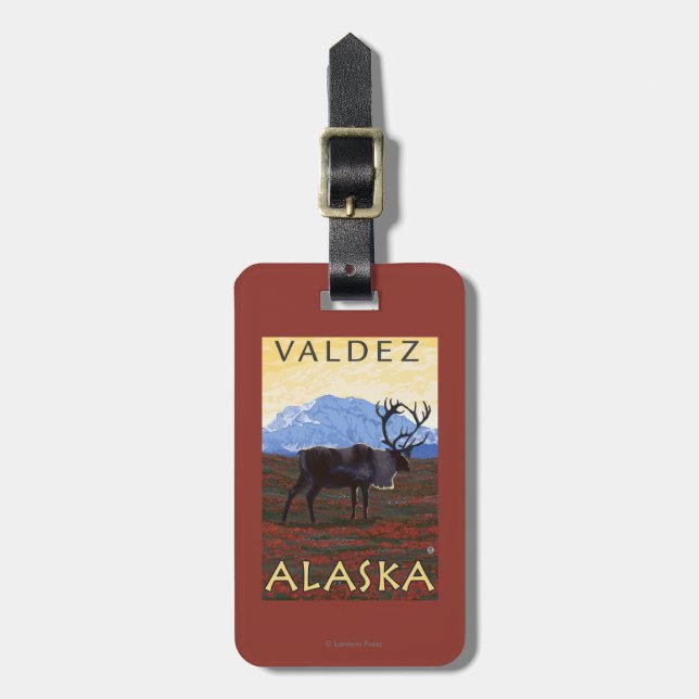Caribou Scene - Valdez, Alaska Luggage Tag (Front Vertical)