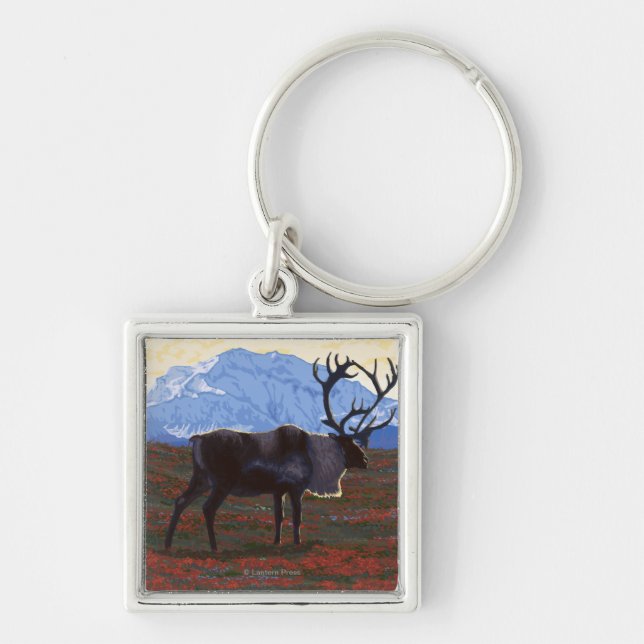 Caribou Scene - Yukon, Alaska Keychain (Front)