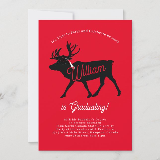 Caribou Silhouette Graduation Party Invitation (Front)