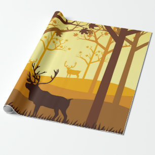 Caribou silhouette in the forest on the autumn sea wrapping paper