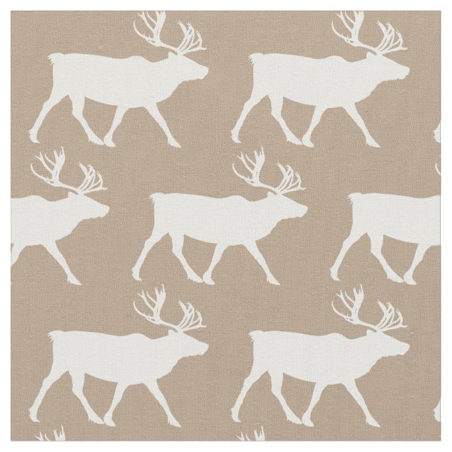 Caribou Silhouettes Tan Baby Fabric (Close Up)