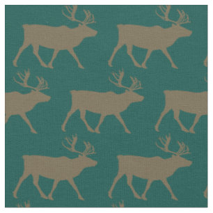 Caribou Silhouettes Teal Forest Fabric