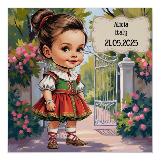 Caricature Girl dressed up  in Vintage Italian Poster (Front)
