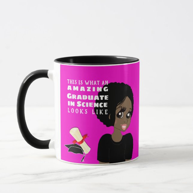 Caricature GRADUATE Gift Black Female Afro Cartoon Mug (Left)
