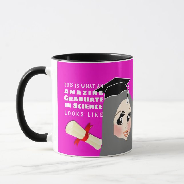 Caricature GRADUATE Gift  Female Hijab Muslim Mug (Left)