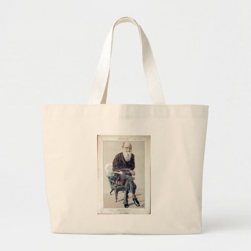 Caricature of Charles Darwin from Vanity Fair Large Tote Bag