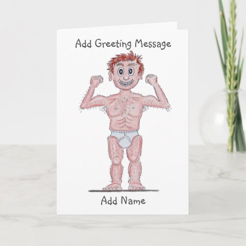 Caricature of Muscle Man Posing Card